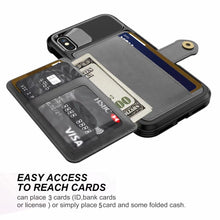 Load image into Gallery viewer, Magnetic Black Leather Wallet Case for iPhone 14 13 11 12 Case Armor Shockproof Card Holder Wallet Flip Cover Buckle Cash Card Sleeve Leather Protective Kickstand Durable High Capacity Phone Case