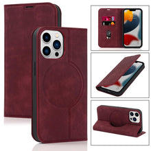 Load image into Gallery viewer, Magnetic Leather Wallet Phone Cover for iPhone 14 Plus 13 Pro Max 12 Mini for Wireless Charging Kickstand Card Case Magnetic Flip PU Leather Phone Case with Card Holder Slots Kickstand Shockproof Case