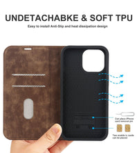 Load image into Gallery viewer, Magnetic Leather Wallet Phone Cover for iPhone 14 Plus 13 Pro Max 12 Mini for Wireless Charging Kickstand Card Case Magnetic Flip PU Leather Phone Case with Card Holder Slots Kickstand Shockproof Case