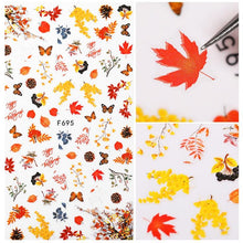 Load image into Gallery viewer, Maple Leaves 3D Nail Stickers Fall Leaf Flowers Line Sliders For Nails Self Adhesive Stickers Autumn Manicuring Decals Transfer Nail Decals Sticker For Pretty Girl Self-Adhesive Nail Decals Designer Nail Stickers for Acrylic