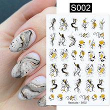 Load image into Gallery viewer, Marble Blooming 3D Nail Sticker Decals Flower Leaves Transfer Water Sliders Abstract Geometric Lines Nail Watermark Decals iridescent Decoration Nail Self-Adhesive Decals Nail Stickers Water Transfer Fresh Nail Decals for Nail Art Butterfly Palm