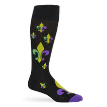 Load image into Gallery viewer, Mardi Gras - Large Fleur-de-lis Dress Socks