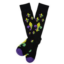Load image into Gallery viewer, Mardi Gras - Large Fleur-de-lis Dress Socks