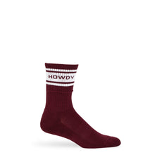 Load image into Gallery viewer, Maroon Retro Howdy Casual Crew Socks