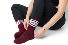 Load image into Gallery viewer, Maroon Retro Howdy Casual Crew Socks