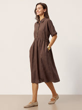Load image into Gallery viewer, 100% Linen Striped Buttoned Front Short Sleeve Midi Shirt Dress CASSANDRA
