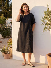Load image into Gallery viewer, 100% Linen Round Neck Button Detail Midi Dress JELENA