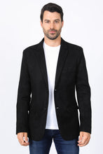 Load image into Gallery viewer, Men's Double Button Black Faux-Suede Blazer