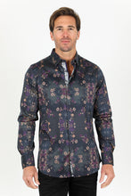 Load image into Gallery viewer, Floral Print Satin Shirt - Black