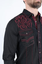 Load image into Gallery viewer, Mens Vintage Washed 2-tone Embroidery Modern Fit Stretch Shirt