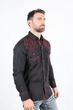 Load image into Gallery viewer, Mens Vintage Washed 2-tone Embroidery Modern Fit Stretch Shirt