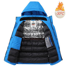 Load image into Gallery viewer, Men Blue Winter Outdoor Jacket New Ski Snow Warm Jacket Coat New Design Stylish Men's Breathable Jacket Comfortable Casual Hooded Waterproof Thick Fleece Jackets For Men Detachable Hood Jacket