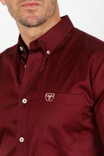 Load image into Gallery viewer, Men’s Single Pocket Logo Modern Fit Stretch Dress Shirt - Burgundy