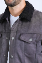 Load image into Gallery viewer, Mens Sherpa Lined Faux Suede Jacket - Charcoal