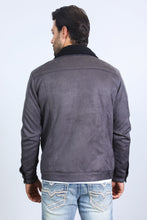 Load image into Gallery viewer, Mens Sherpa Lined Faux Suede Jacket - Charcoal