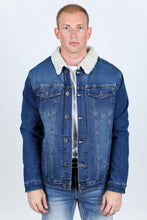 Load image into Gallery viewer, Mens Sherpa Lined Denim Jacket - Dark Blue