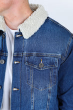 Load image into Gallery viewer, Mens Sherpa Lined Denim Jacket - Dark Blue