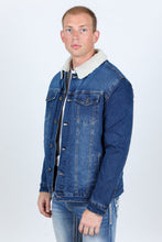 Load image into Gallery viewer, Mens Sherpa Lined Denim Jacket - Dark Blue