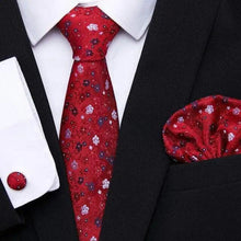 Load image into Gallery viewer, Men Elegant Red Silk Tie Classic Necktie Cufflinks Set Business Necktie With Handkerchief Perfect Match With Wedding Suit
