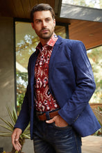 Load image into Gallery viewer, Men's Double Button Navy Faux-Suede Blazer