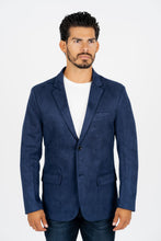 Load image into Gallery viewer, Men's Double Button Navy Faux-Suede Blazer