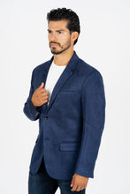 Load image into Gallery viewer, Men's Double Button Navy Faux-Suede Blazer