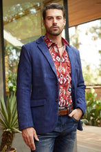 Load image into Gallery viewer, Men's Double Button Navy Faux-Suede Blazer