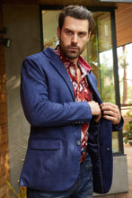 Load image into Gallery viewer, Men's Double Button Navy Faux-Suede Blazer