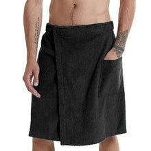 Load image into Gallery viewer, Men Plush Fleece Wrap Spa Gym Bath Wrap Solid Color Classy Design Bathrobes With Pocket Trendy Men's Bath Wrap