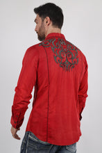 Load image into Gallery viewer, Mens Vintage Washed 2-tone Embroidery Modern Fit Stretch Shirt