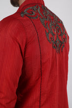 Load image into Gallery viewer, Mens Vintage Washed 2-tone Embroidery Modern Fit Stretch Shirt