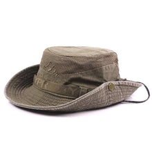 Load image into Gallery viewer, Men's Outdoor Traveling Cap Summer Mesh Breathable Retro Cotton Bucket Hat Unisex Adult High Quality Hat Jungle Fishing Hats Novelty Dad's Beach Cap Bucket Hat For Fishing Summer Adjustable Hat
