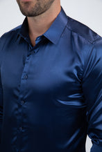 Load image into Gallery viewer, Men's Satin Navy Dress Shirt