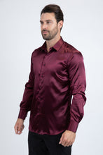 Load image into Gallery viewer, Men's Satin Wine Dress Shirt