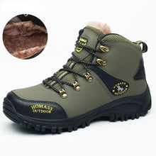 Load image into Gallery viewer, Men Waterproof Hiking Shoes Breathable Tactical Combat Boots New Outdoor Climbing Shoes Winter Snow Boots Warm Fur Lined Non Slip Leather Hiking Walking Shoes For Mens