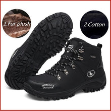 Load image into Gallery viewer, Men Waterproof Hiking Shoes Breathable Tactical Combat Boots New Outdoor Climbing Shoes Winter Snow Boots Warm Fur Lined Non Slip Leather Hiking Walking Shoes For Mens