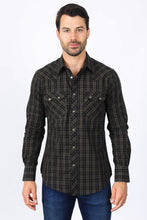 Load image into Gallery viewer, Mens Western Checkered Black Long Sleeve Shirts