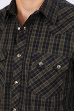 Load image into Gallery viewer, Mens Western Checkered Black Long Sleeve Shirts