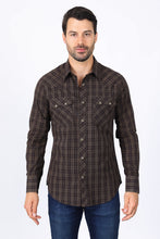Load image into Gallery viewer, Mens Western Checkered Brown Long Sleeve Shirts