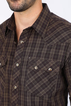 Load image into Gallery viewer, Mens Western Checkered Brown Long Sleeve Shirts