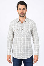 Load image into Gallery viewer, Mens Western Checkered White Long Sleeve Shirts
