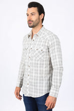 Load image into Gallery viewer, Mens Western Checkered White Long Sleeve Shirts