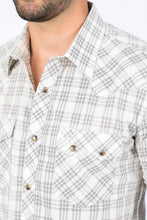 Load image into Gallery viewer, Mens Western Checkered White Long Sleeve Shirts