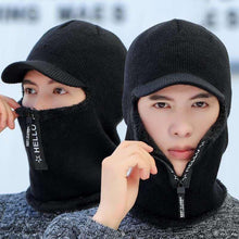 Load image into Gallery viewer, Men Winter Knitted Hat With Zipper New Add Fur Lined Warm Brim Winter Hats For Men Keep Face Ear Warm Balaclava Cap Balaclava Gorgas Bonnet Knitted Hat Windproof Ski Mask Cold Weather Face Mask Motorcycle Balaclava Hood Warmer Winter Sports Cap