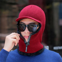 Load image into Gallery viewer, Men Winter Knitted Hat With Zipper New Add Fur Lined Warm Brim Winter Hats For Men Keep Face Ear Warm Balaclava Cap Balaclava Gorgas Bonnet Knitted Hat Windproof Ski Mask Cold Weather Face Mask Motorcycle Balaclava Hood Warmer Winter Sports Cap