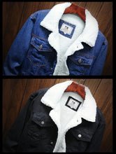 Load image into Gallery viewer, Men's Fleece-Lined Denim Jacket with Lambswool Lining - # BOAA131010001