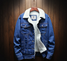 Load image into Gallery viewer, Men's Fleece-Lined Denim Jacket with Lambswool Lining - # BOAA131010001