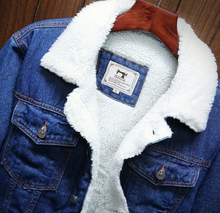 Load image into Gallery viewer, Men's Fleece-Lined Denim Jacket with Lambswool Lining - # BOAA131010001