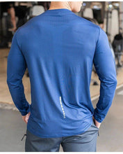 Load image into Gallery viewer, Men's Sports Fitness Long Sleeve Outdoor Badminton Quick Dry Training Shirt Casual Thin Running Top Bodybuilding Sportswear