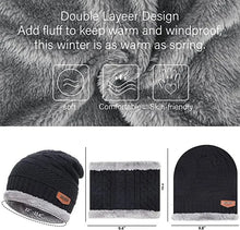 Load image into Gallery viewer, Mens Womens Winter Beanie Hat Scarf Set Warm Knit Hat Thick Fleece Lined Winter Cap Neck Warmer for Men Women
